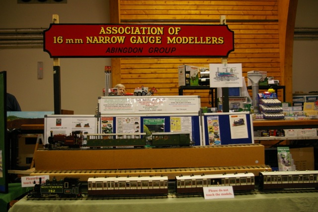 Abingdon 16mm NGMA display layout, with an L&amp;B train in the foreground