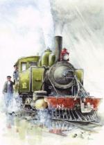 Extract from a painting by Eric Leslie showing LYN and crew preparing for the day's work