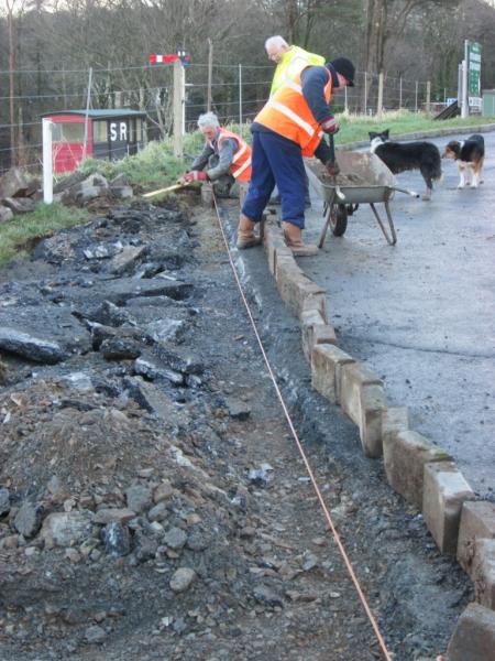 Work begins laying the new kerb. 9th January 2014